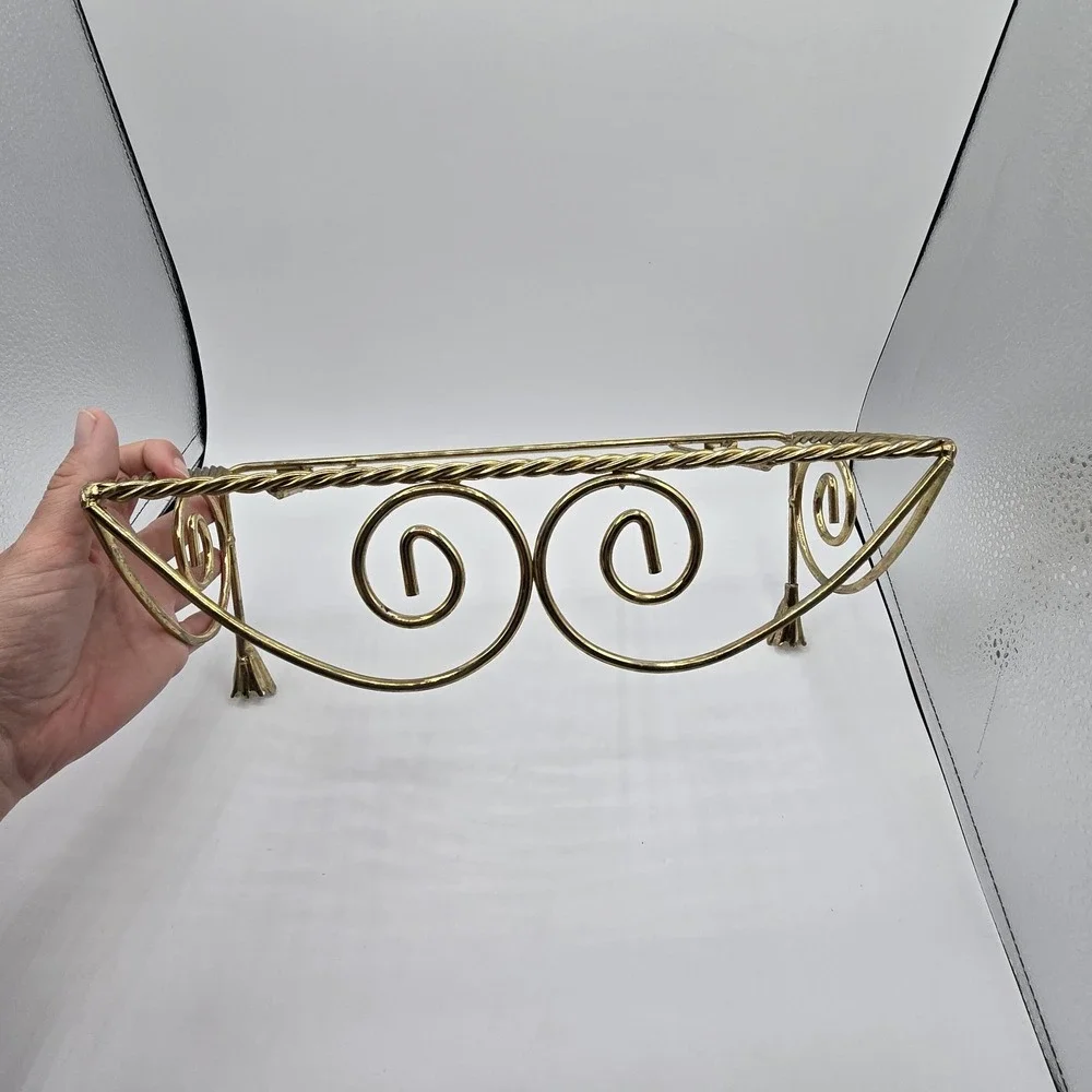 Vintage Brass Wall Shelf Twisted Metal Hollywood Regency tassels MISSING GLASS!